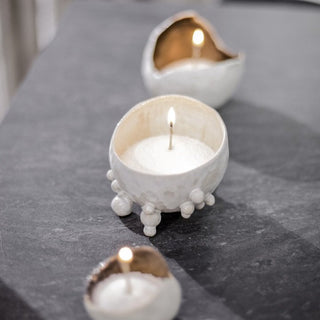 Powder candle and handmade candle holders.